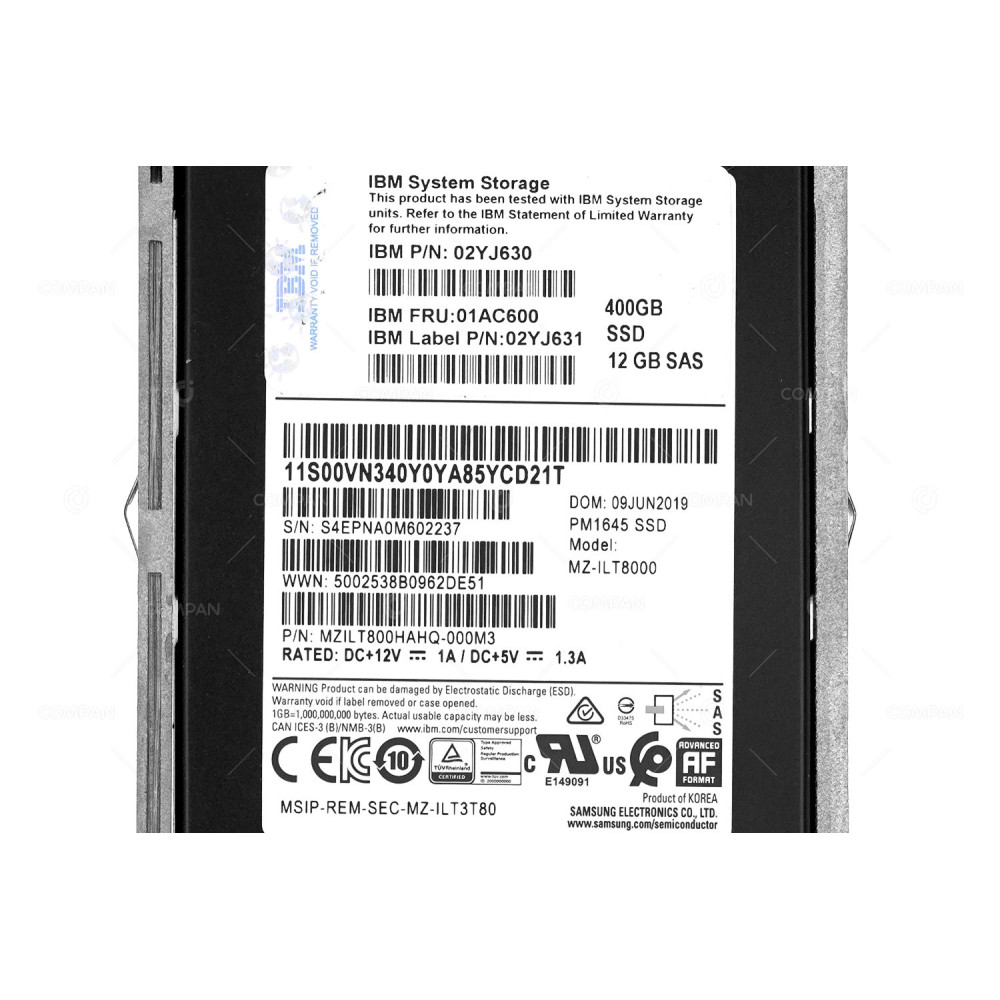 01AC600  IBM SSD 400GB SAS 12G 2.5" SFF FOR IBM STORWIZE V5000 G2